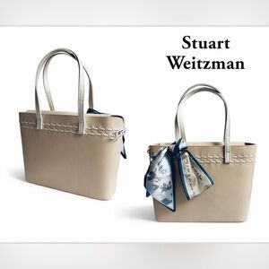 Stuart Weitzman Vintage light cream crepe handbag with patent leather